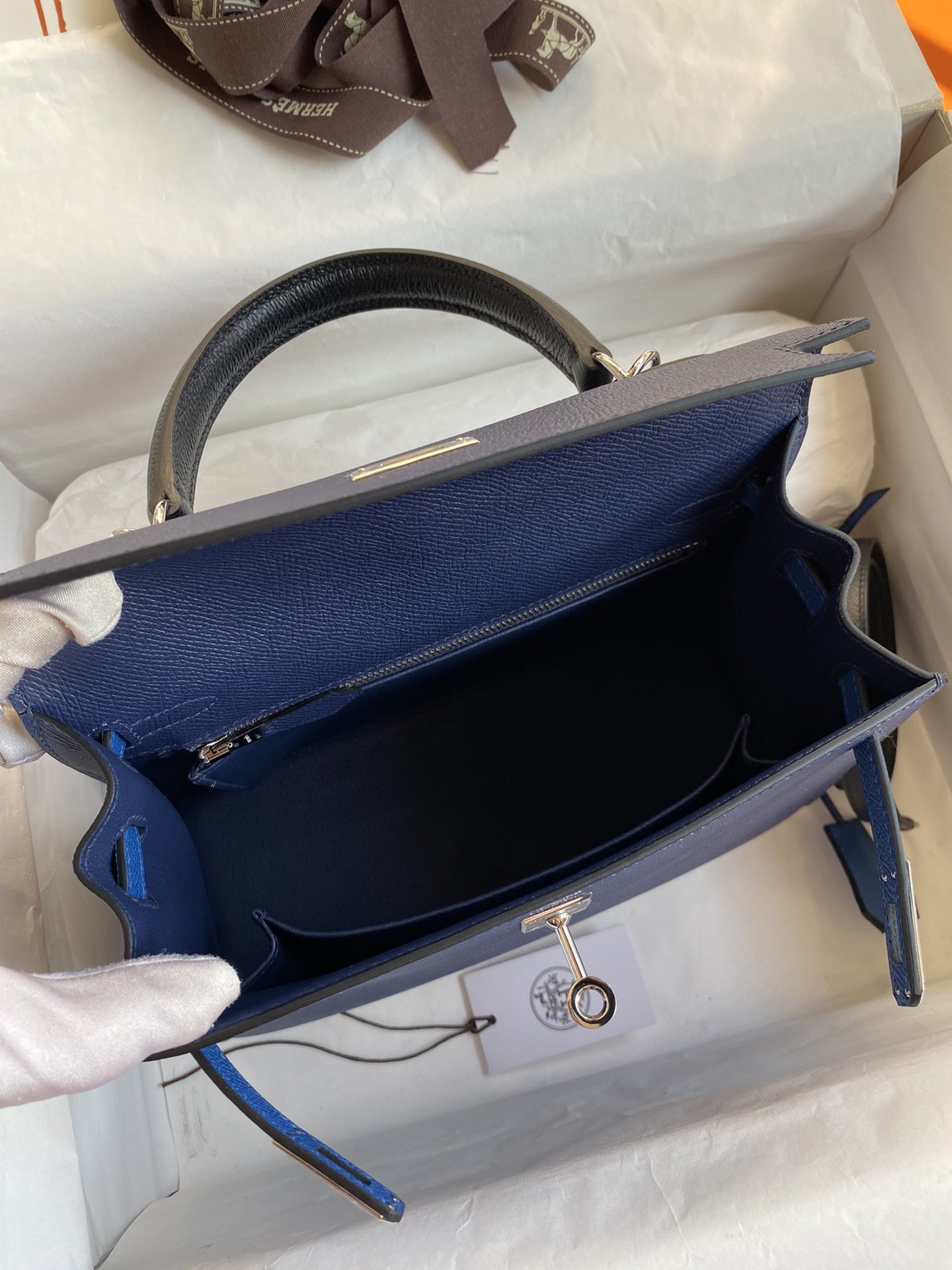 Hermes Kelly 25cm Handbag Shoulder Bag in Deep Blue Epsom Leather